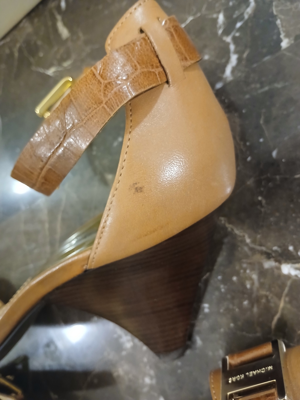 MICHAEL Michael Kors Tan and Gold Open-Toe Ankle-Strap Heels - Picture 12 of 15